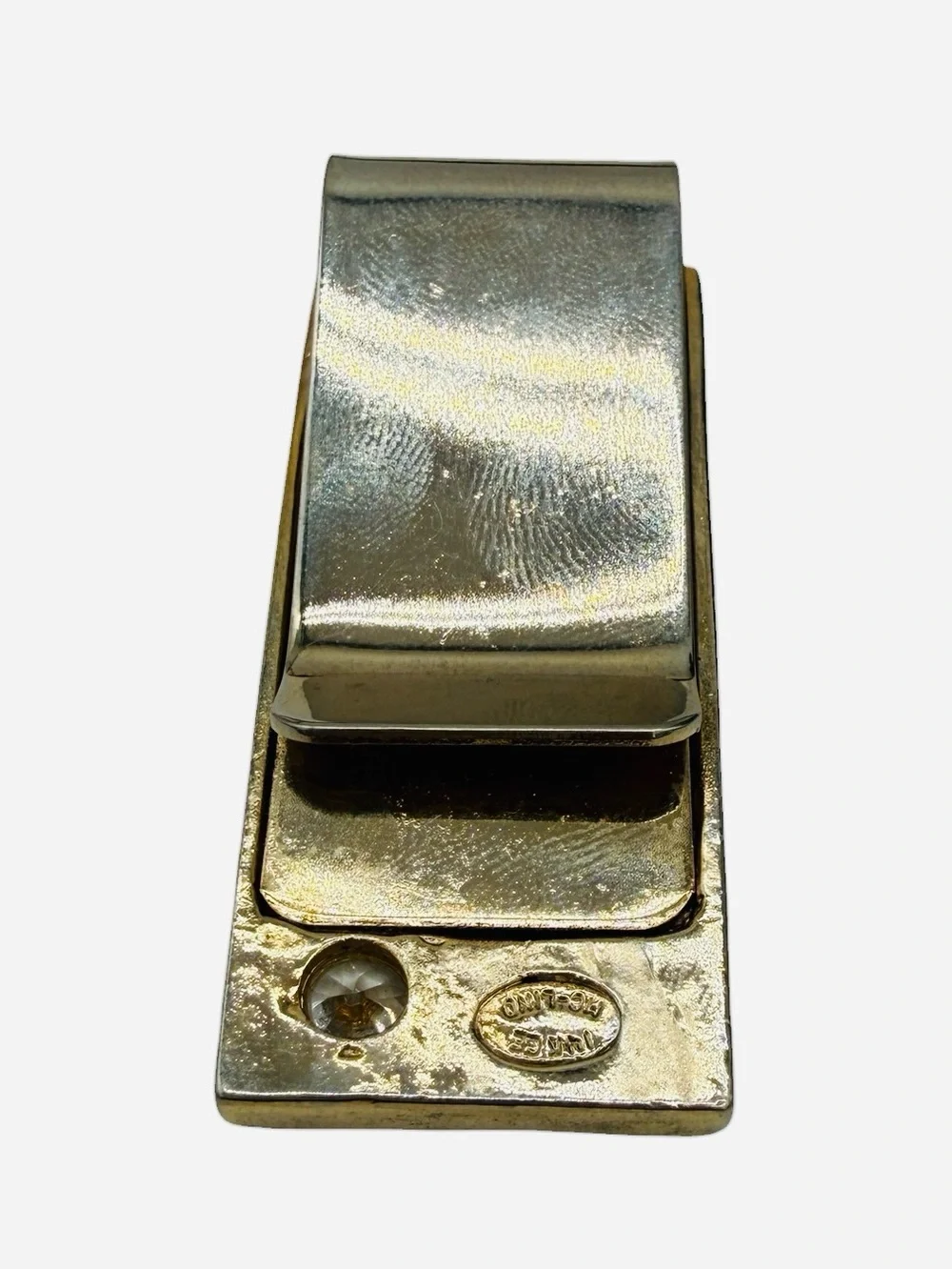 Vintage Lind 14K Gold-Plated Nugget Money Clip w/ Cubic Zirconia Accent- Signed